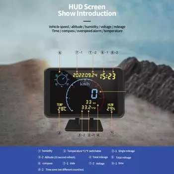 Цифровой GPS-спидометр, одометр, 4,7-дюймовый ЖК-дисплей, дисплей HUD с сигнализацией превышения скорости для всех транспортных средств 5-24 В, проекционный дисплей чёрный