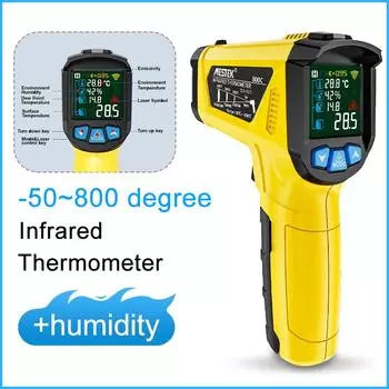 Цифровой инфракрасный термометр, лазерный измеритель температуры, пирометр, гигрометр, цветной ЖК-дисплей, световая сигнализация, тепловизор, термометры