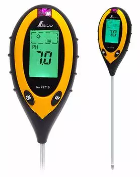 Цифровой измеритель кислотности почвы Shinwa Sokutei A 72716 с функциями измерения почвы и освещенности Температура, Влажность, коричневый