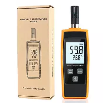 Цифровой измеритель температуры и влажности, высокоточный термометр, гигрометр, датчик влажности, монитор с функцией удержания мин/макс, ЖК-подсветка жёлтый