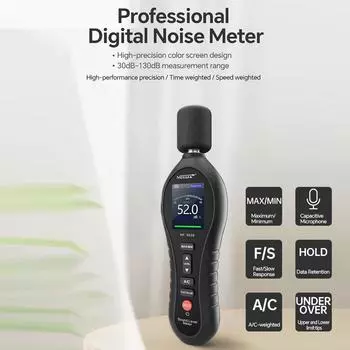 Цифровой измеритель уровня звука NOYAFA с децибелметром переменного тока, измеритель уровня звука от 30 до 130 дБ с чёрный
