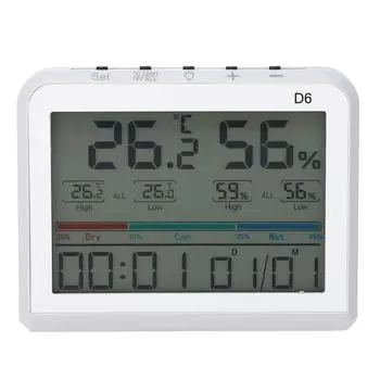 Цифровой комнатный термометр с часами и датой, настольный датчик температуры и влажности для домашней комнаты
