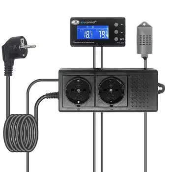 Цифровой контроллер температуры и влажности, выходное реле, термостат, регулятор гигростата 220 В, 10 А, THC-220EU, синий ЖК-дисплей, вилка европейского стандарта EU Plug