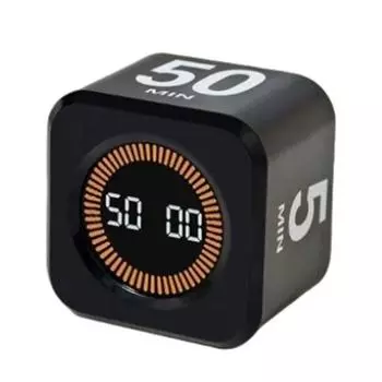 Цифровой кубический таймер Помодоро Визуальный таймер для учебы, фитнеса, обратного отсчета, продуктивности с технологией автопереворота, бесшумной работой, вибрацией чёрный