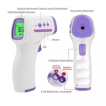 Цифровой лобный термометр Бесконтактный медицинский термометр Температура тела фиолетовый