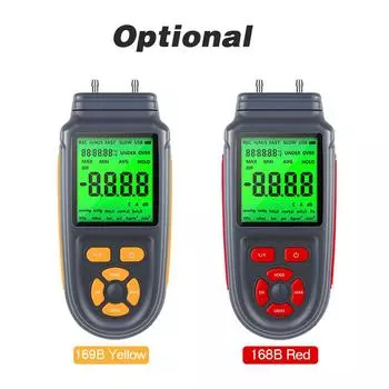 Цифровой манометр, двухпортовый тестер давления воздуха и газа, дифференциальный манометр с ЖК-подсветкой 168B красный