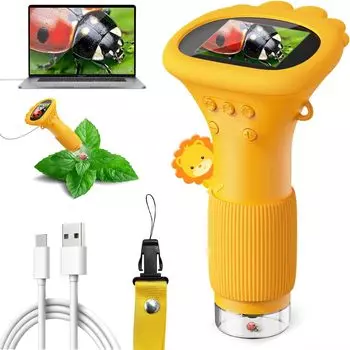 Цифровой микроскоп Ahalfcit с IPS HD экраном, 1000-кратный USB микроскоп для ПК, научное образование, развлечение, подарок на день рождения, для детей и оранжевый, 2-дюймовый
