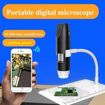 Цифровой микроскоп Wi-Fi USB со светодиодной подсветкой, портативный, широкая совместимость, 1000-кратное беспроводное увеличение, эндоскоп для Windows/Android белый