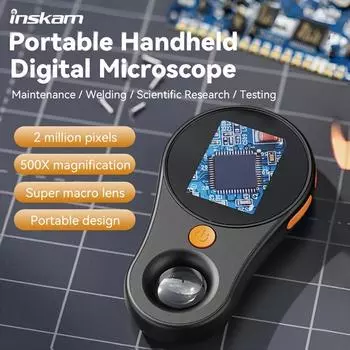 Цифровой микроскоп высокой четкости 500X, портативный ручной супермакрообъектив, перезаряжаемая литий-полимерная батарея, питание от двух портов USB и батареи, чёрный