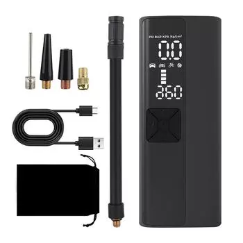 Цифровой насос для накачивания шин 4000 мАч Портативный инфлятор Тест давления в шинах 150 фунтов на квадратный дюйм Автомобильный воздушный компрессор со светодиодным фонариком чёрный
