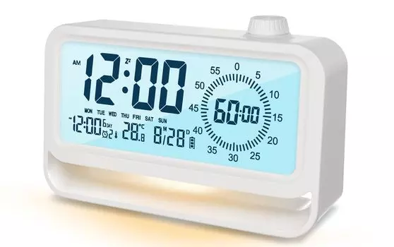 Цифровой настольный будильник Reviday с таймером и аккумуляторной батареей, 3 комплекта с регулировкой яркости ночной подсветки, автоматической регулировкой громкости освещения белый