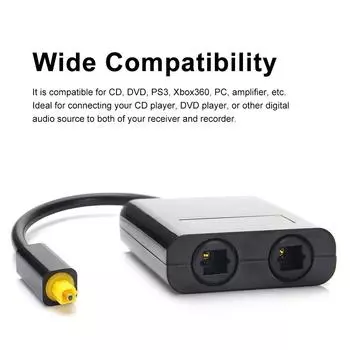 Цифровой оптоволоконный разветвитель Toslink 1 в 2, аудиоадаптер, совместимый для усилителя CD DVD, телевизора