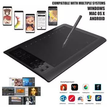 Цифровой планшет с ручкой, монитор 10 x 6 дюймов, графический планшет для рисования, 8192 уровней