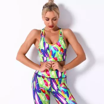 Цифровой принт цветной цветочный полосатый дышащий бюстгальтер для йоги женский спортивный бег фитнес одежда S