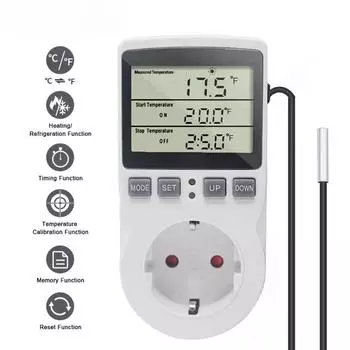 Цифровой регулятор температуры, термостат «день-ночь», розетка европейского стандарта с датчиком, таймер-регулятор для теплицы для рептилий, пивоварения, холодильника EU plug