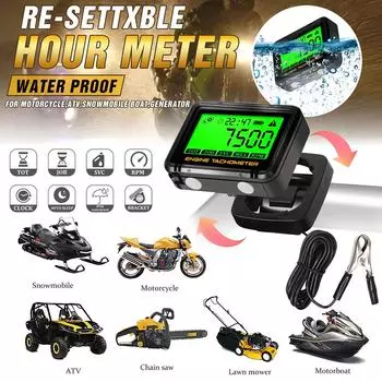 Цифровой счетчик моточасов двигателя, тахометр, водонепроницаемый IP68, счетчик оборотов с подсветкой дисплея для мотоцикла, квадроцикла, лодки, снегохода, генератора зелёный