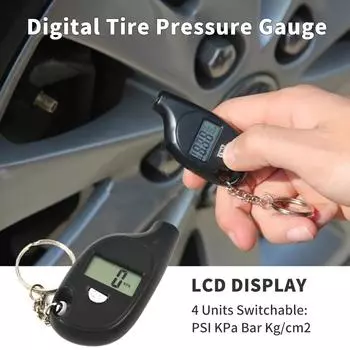Цифровой шинный манометр, тестер давления в шинах, насос для измерения давления в шинах, ЖК-дисплей, 5-150 фунтов на кв. дюйм, автоматическое отключение питания, фунт на кв. дюйм, кПа чёрный