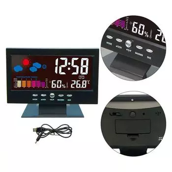 Цифровой светодиодный будильник с погодным дисплеем, гигрометром, термометром, календарем As picture shows