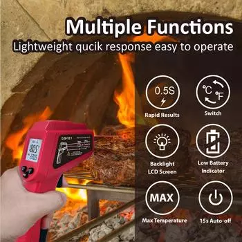 Цифровой термометр бесконтактный промышленный инфракрасный лазерный ЖК-цветной экран кухонный термометр температурный пистолет тестер-50-550 чёрный