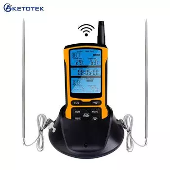 Цифровой термометр для барбекю, беспроводной таймер для кухонной духовки, измеритель температуры, сигнализация, термометр для приготовления пищи на гриле, мяса с двумя зондами