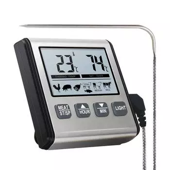 Цифровой термометр для духовки, мясной кухонный таймер, функция таймера, измеритель температуры для приготовления пищи на гриле, зонд для мяса, барбекю, ЖК-дисплей