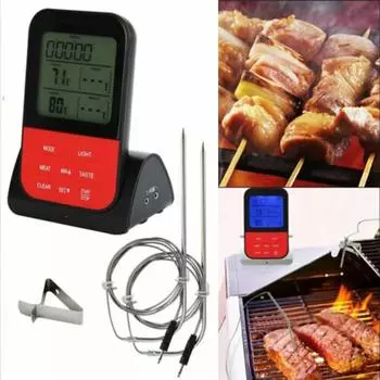 Цифровой термометр для гриля, термометр для мяса, беспроводной термометр для барбекю, водонепроницаемый термометр для духовки, для домашней кухни, еды, с 2 зондами Curved Probe чёрный