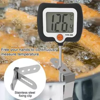 Цифровой термометр для конфет с зажимом для кастрюли, мгновенный термометр для еды, для приготовления выпечки и приготовления конфет, зонд с ЖК-дисплеем, легко чистить чёрный