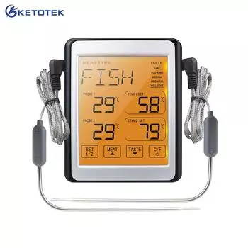 Цифровой термометр для кухни, еды, барбекю, пекаря, измеритель температуры, монитор с двумя температурными датчиками, таймер, функция сигнализации