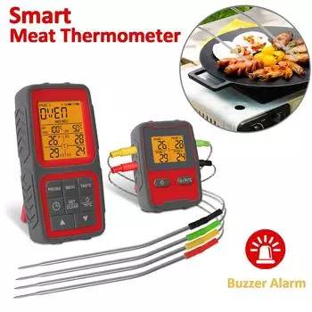 Цифровой термометр для мяса, беспроводной термометр для духовки с 4 щупами для мяса и функцией подсветки таймера для приготовления пищи на кухне