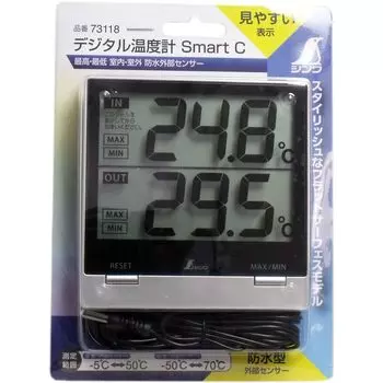 Цифровой термометр Shinwa Sokutei Smart C Внешний датчик 73118 Максимум/Минимум/Внутри/Вне помещения/Водонепроницаемый серебряный
