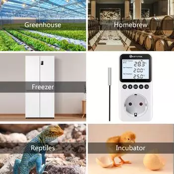 Цифровой термостат Ketotek, регулятор температуры день/ночь, розетка 230 В, 16 А, термостат, выход, отопление, охлаждение, вилка ЕС