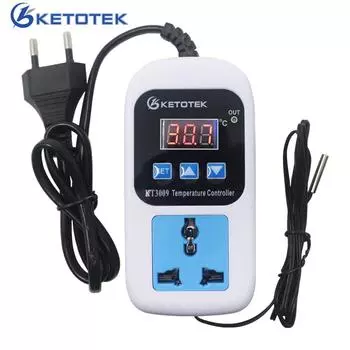 Цифровой термостат, переключатель регулятора температуры, вилка европейского стандарта, 110-220 В переменного тока, гнездо для микрокомпьютера, датчик NTC KT3009 3 Bottons