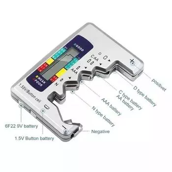 Цифровой тестер батарей, ЖК-дисплей, AA/AAA/9 В/1,5 В, емкость батареи таблеточного элемента, проверка емкости детектора, диагностический инструмент 1PC серебряный