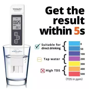 Цифровой тестер качества воды TDS EC Meter Range 0-9990 Многофункциональный измеритель температуры чистоты воды Тестер TEMP PPM синий
