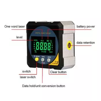 Цифровой угломер, уклономер, перезаряжаемая угловая линейка, уклономер, уровень, угломер, 4-сторонний магнит, инструмент для измерения наклона