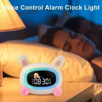Цифровой умный будильник с функцией голосового управления, двойной ночник, 5 цветов, милый кролик, идеи подарков для детей и детей