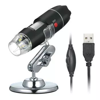 Цифровой USB-микроскоп, камера с увеличением 1600X, 8 светодиодов с подставкой, портативный портативный осмотр чёрный