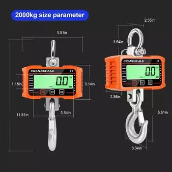 Цифровой ЖК-дисплей 2000 кг Крановые весы Портативные электронные тяжелые грузоподъемные крюковые крановые весы промышленного класса чёрный