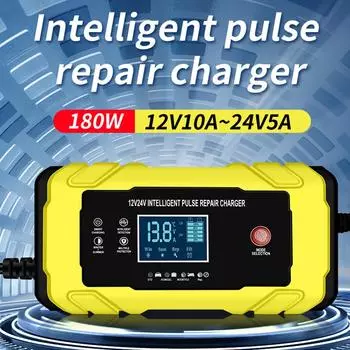 Цифровой ЖК-дисплей Авто Импульсный Ремонт Быстрая зарядка Автомобиль Мотоциклетное зарядное устройство 12 В 12A/24 В 6A Интеллектуальная импульсная быстрая зарядка EU