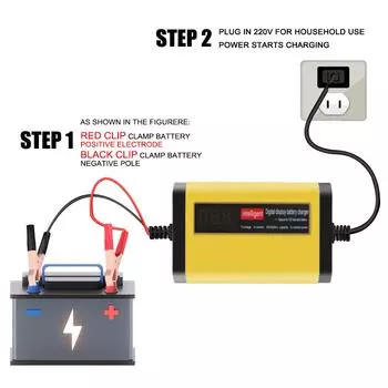 Цифровой ЖК-дисплей Интеллектуальная быстрая зарядка 2 А Полностью автоматическое зарядное устройство для автомобильного аккумулятора 3-ступенчатое свинцово-кислотное зарядное устройство для гелевых аккумуляторов AGM Автомобильные аксессуары