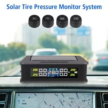 Цифровой ЖК-дисплей Системы автомобильной охранной сигнализации TPMS для автомобиля Монитор температуры шин Система контроля давления в шинах Питание от солнечной батареи/USB 4 датчика Built in sensor