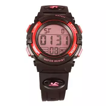 Цифровые электронные часы Водонепроницаемость 50 м ПУ ремешок Многофункциональные спортивные часы для улицы для красный