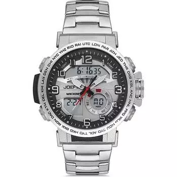 Цифровые аналоговые мужские наручные часы со стальным ремешком и сигнализацией