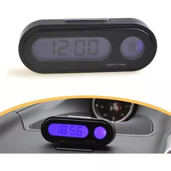 Цифровые автомобильные часы с дисплеем температуры - светодиодная подсветка Автомобильные часы для приборной панели с термометром - режим день/ночь Часы для салона автомобиля A синий
