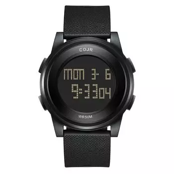 Цифровые беговые ультратонкие 5ATM Sports Day of the LED Dual Large и легко читаемые [COJR] часы, часы, часы, водонепроницаемые, многофункциональные часы, мужские чёрный