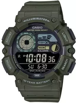 Цифровые часы CASIO с функцией отображения данных о рыбалке и лунных данных, черный инверсионный ЖК-дисплей, армейский зеленый, модель Overseas [Casio] Мужские и WS-1500H-3BV [Товар]