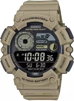 Цифровые часы CASIO с функцией отображения данных о рыбалке и луне, черный перевернутый ЖК-дисплей, модель цвета хаки, модель Overseas [Casio] для мужчин и WS-1500H-5BV [Товар]