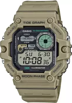 Цифровые часы Casio с графиком приливов и данными о Луне, хаки, международная модель, мужской дисплей, WS-1700H-5AV бежевые, [Б/У]