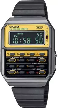 Цифровые часы CASIO Vintage Series с функцией расчета 8 цифр Heritage Colors Unisex Metal Band Gunmetal x Yellow Overseas Model [Casio]