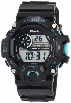 Цифровые часы Dash Watch водонепроницаемые многофункциональные с подсветкой и уретановым ремешком, черный циферблат, спортивные, черные [Arias] ADWW18091-03 мужские чёрный